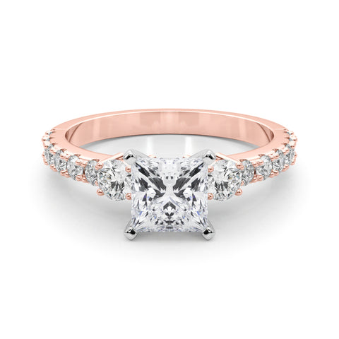 Rose gold Princess Cut Three-Stone Diamond Pavé Band with Prong Setting 1