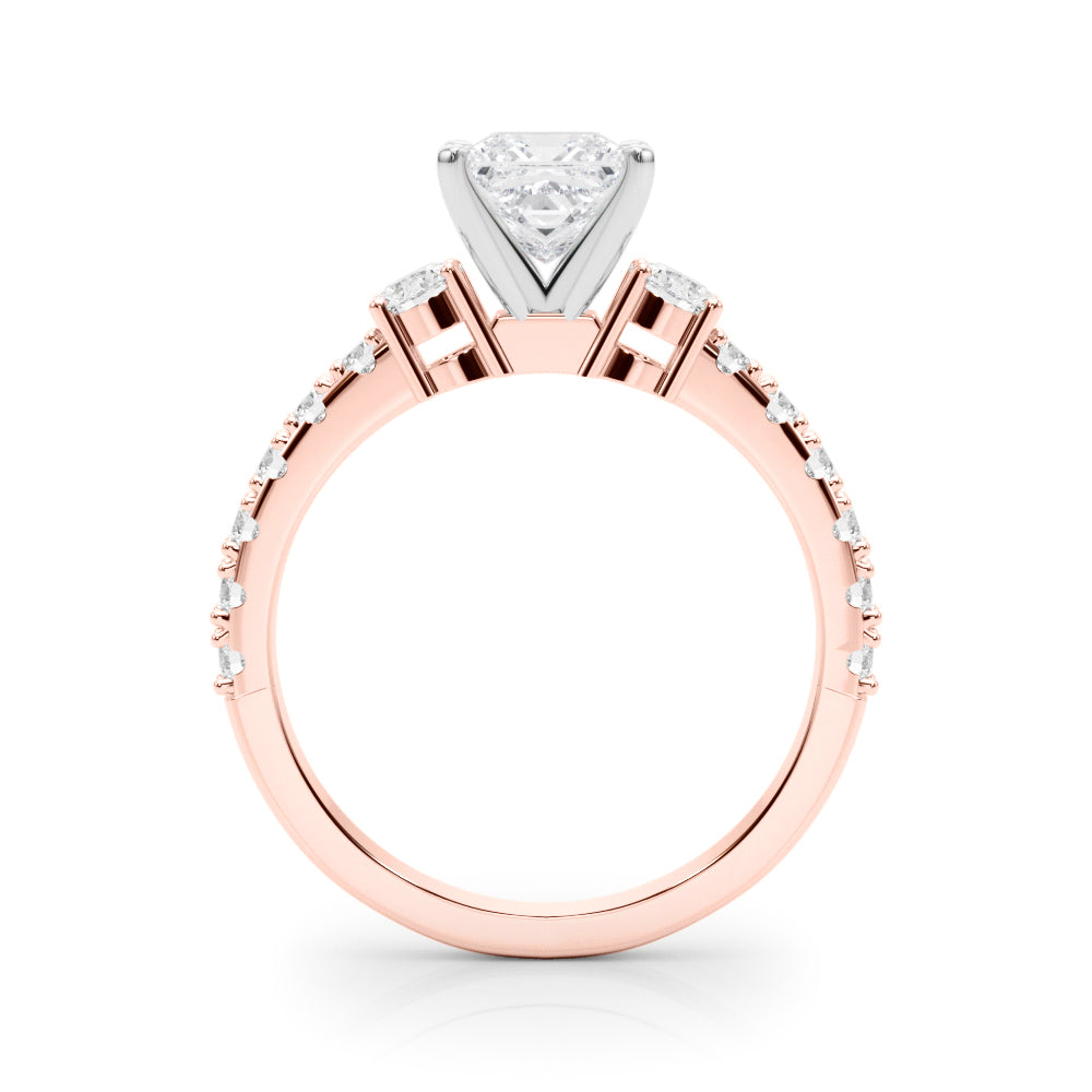 Rose gold Princess Cut Three-Stone Diamond Pavé Band with Prong Setting 2