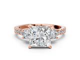 Rose gold Princess Cut Three-Stone Diamond Pavé Band with Prong Setting_23