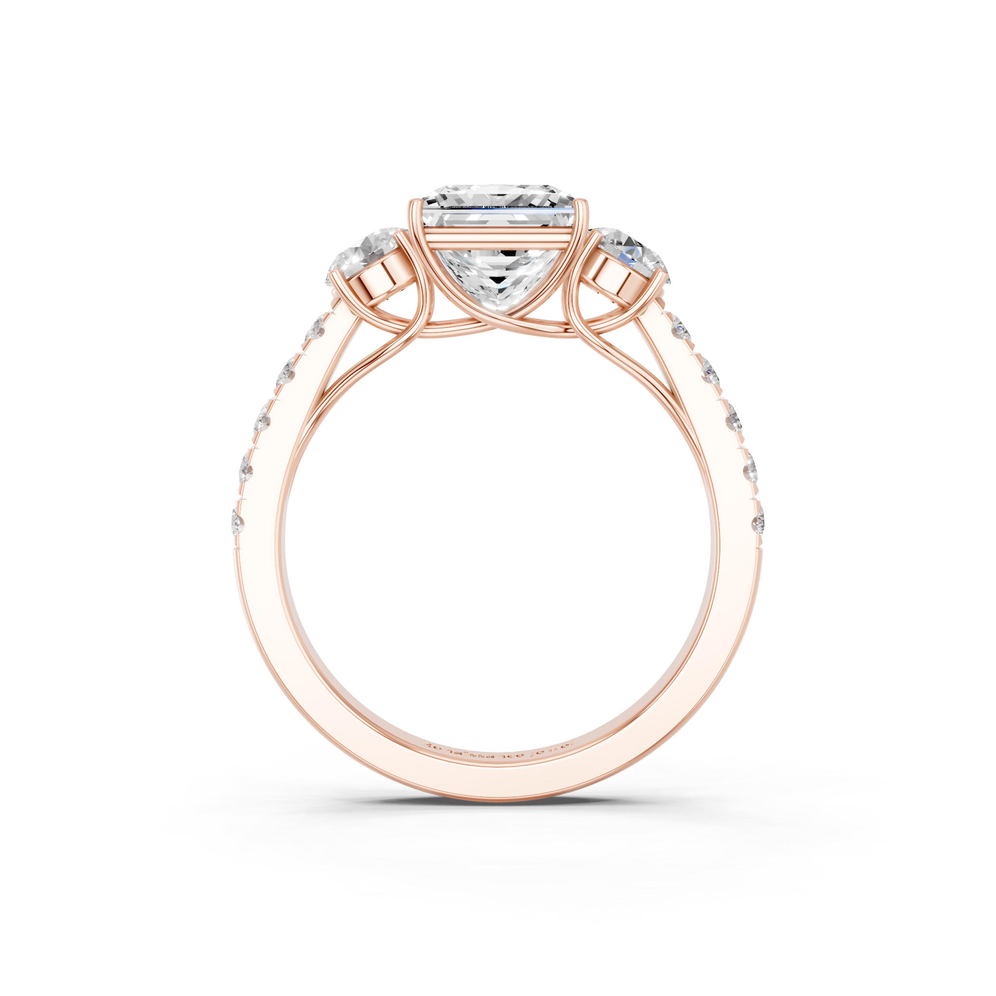 Rose gold Princess Cut Three-Stone Diamond Pave Band with Prong Setting_49
