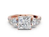 Rose gold Princess Cut Three-Stone Diamond Pave Band with Prong Setting_85