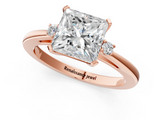 Rose gold Princess Cut Three-Stone Solitaire Ring with Round Accent Diamonds and Four-Prong Setting_32
