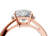 Rose gold Princess Cut Three-Stone Solitaire Ring with Round Accent Diamonds and Four-Prong Setting_35