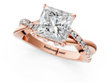 Rose gold Princess Cut Twist Band Solitaire Diamond Ring with Pavé Setting_16