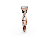 Rose gold Princess Cut Twist Band Solitaire Diamond Ring with Pavé Setting_17