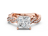 Rose gold Princess Cut Twisted Pavé Band Solitaire Ring with Four-Prong Setting_94