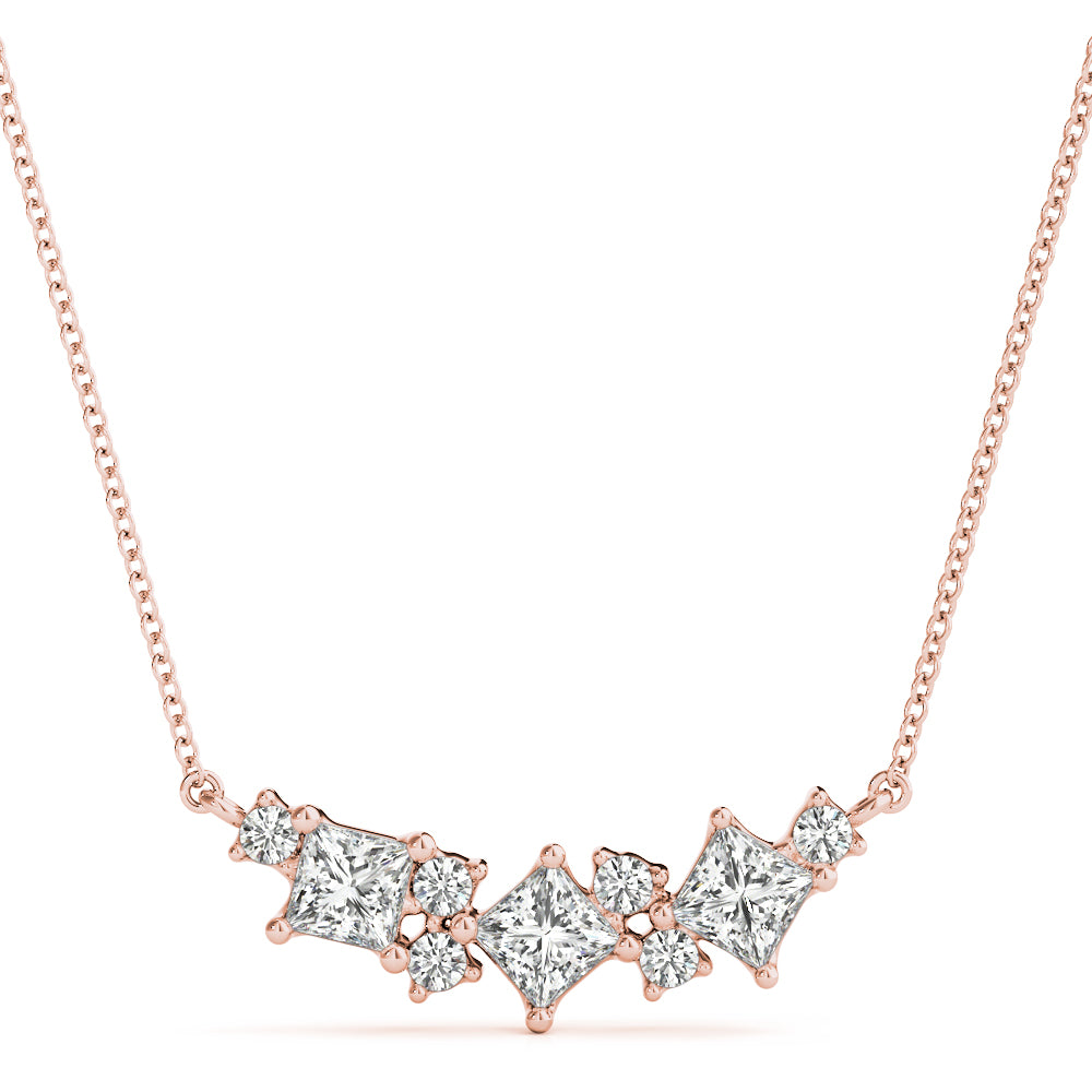 Rose gold Princess Cut V-Shape Diamond Pendant with Four-Prong Setting