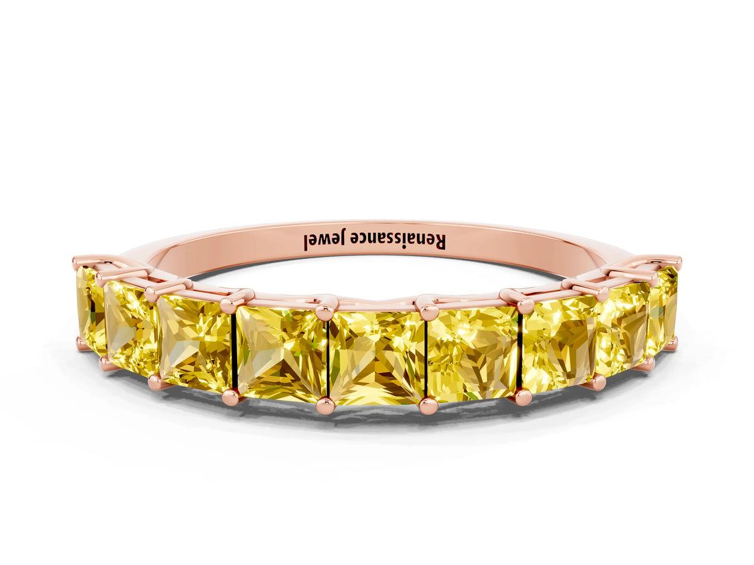 Rose gold Princess Cut Yellow Sapphire Channel-Set Eternity Band with Prong Setting_6