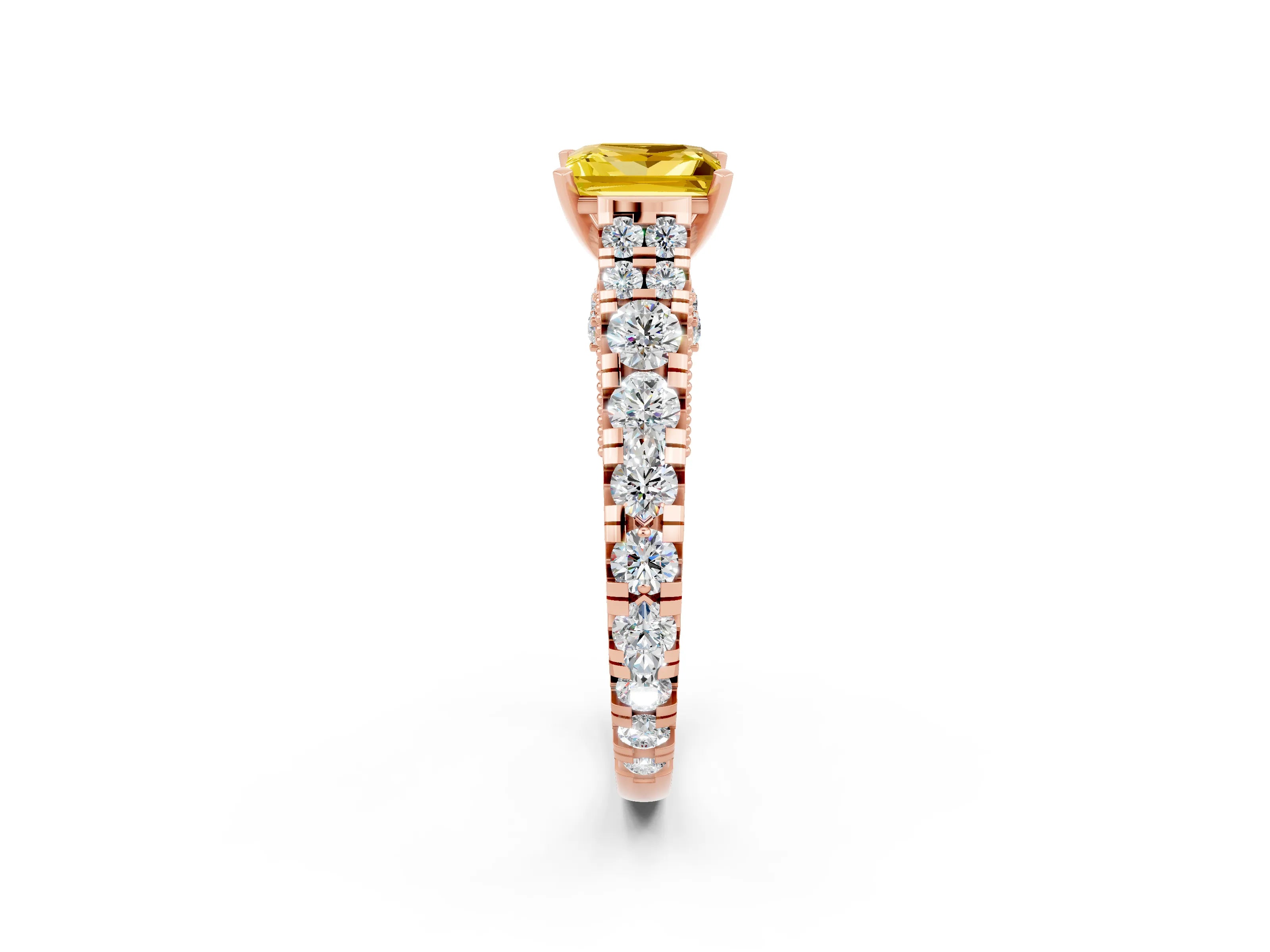 Rose gold Princess Cut Yellow Sapphire Classic Solitaire Ring with Pavé Band and Four-Prong Setting_14