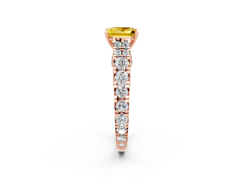 Rose gold Princess Cut Yellow Sapphire Classic Solitaire Ring with Pavé Band and Four-Prong Setting_14