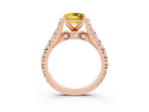 Rose gold Princess Cut Yellow Sapphire Classic Solitaire Ring with Pavé Band and Four-Prong Setting_15