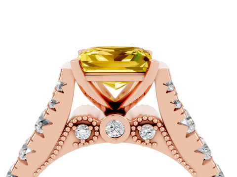 Rose gold Princess Cut Yellow Sapphire Classic Solitaire Ring with Pavé Band and Four-Prong Setting_16
