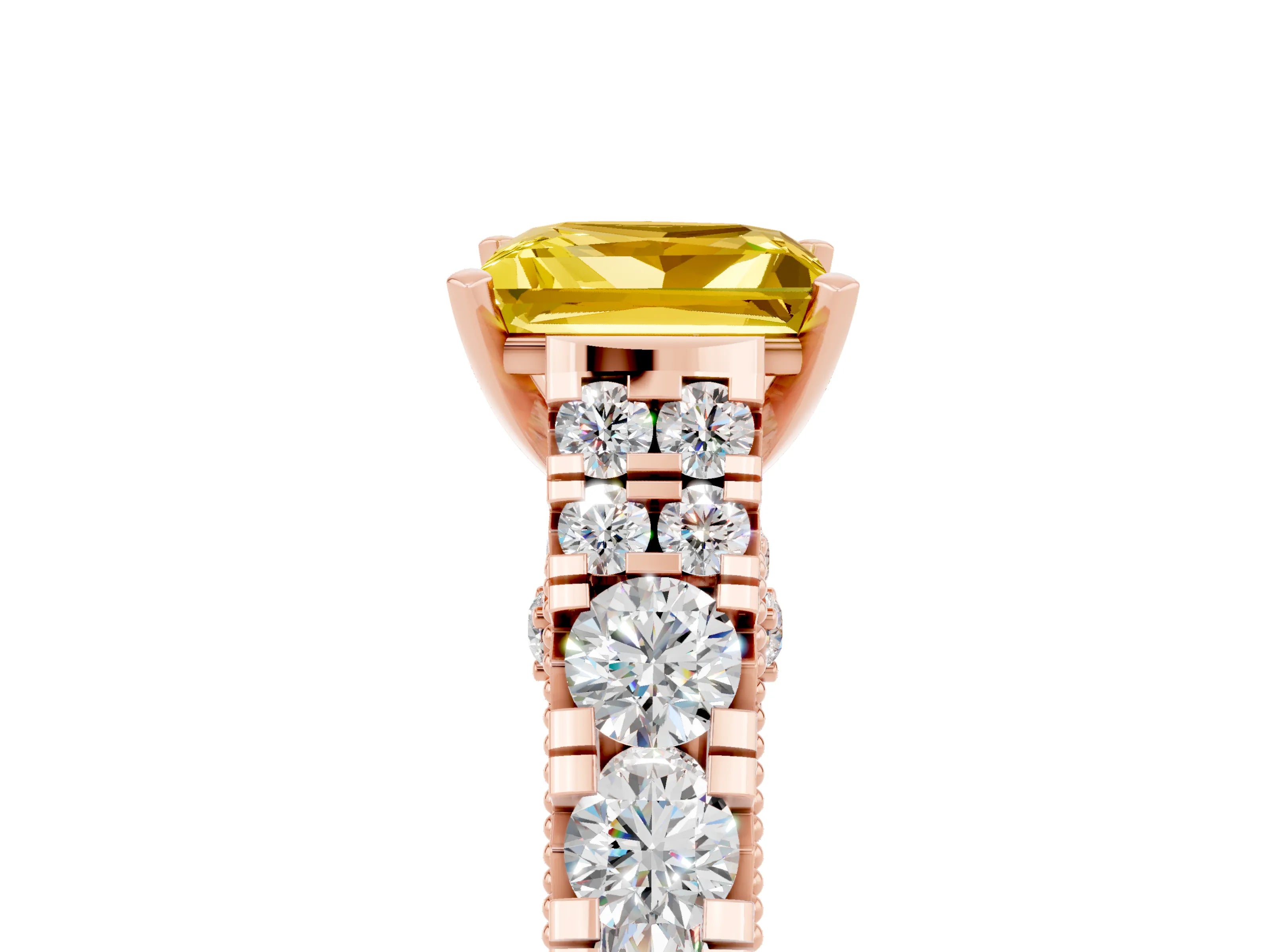 Rose gold Princess Cut Yellow Sapphire Classic Solitaire Ring with Pavé Band and Four-Prong Setting_17