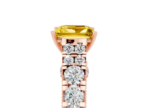 Rose gold Princess Cut Yellow Sapphire Classic Solitaire Ring with Pavé Band and Four-Prong Setting_17