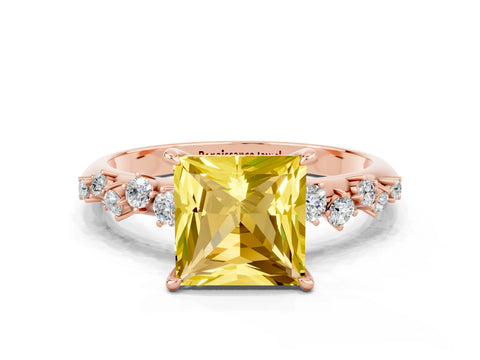 Rose gold Princess Cut Yellow Sapphire Cluster Side Stone Solitaire Ring with Prong Setting_48