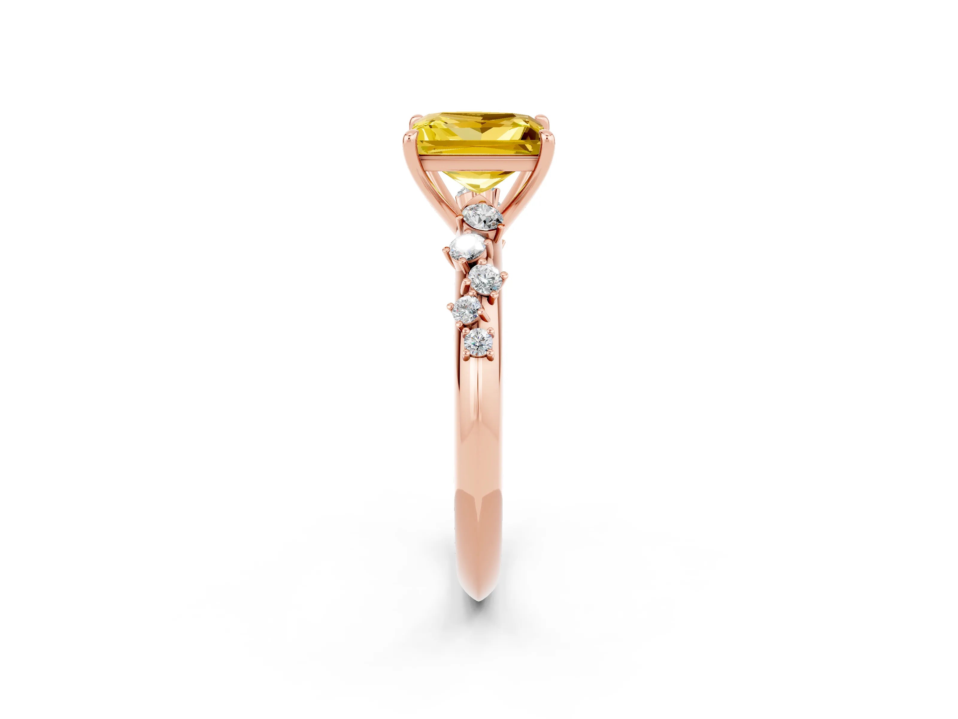 Rose gold Princess Cut Yellow Sapphire Cluster Side Stone Solitaire Ring with Prong Setting_50