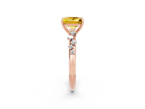 Rose gold Princess Cut Yellow Sapphire Cluster Side Stone Solitaire Ring with Prong Setting_50