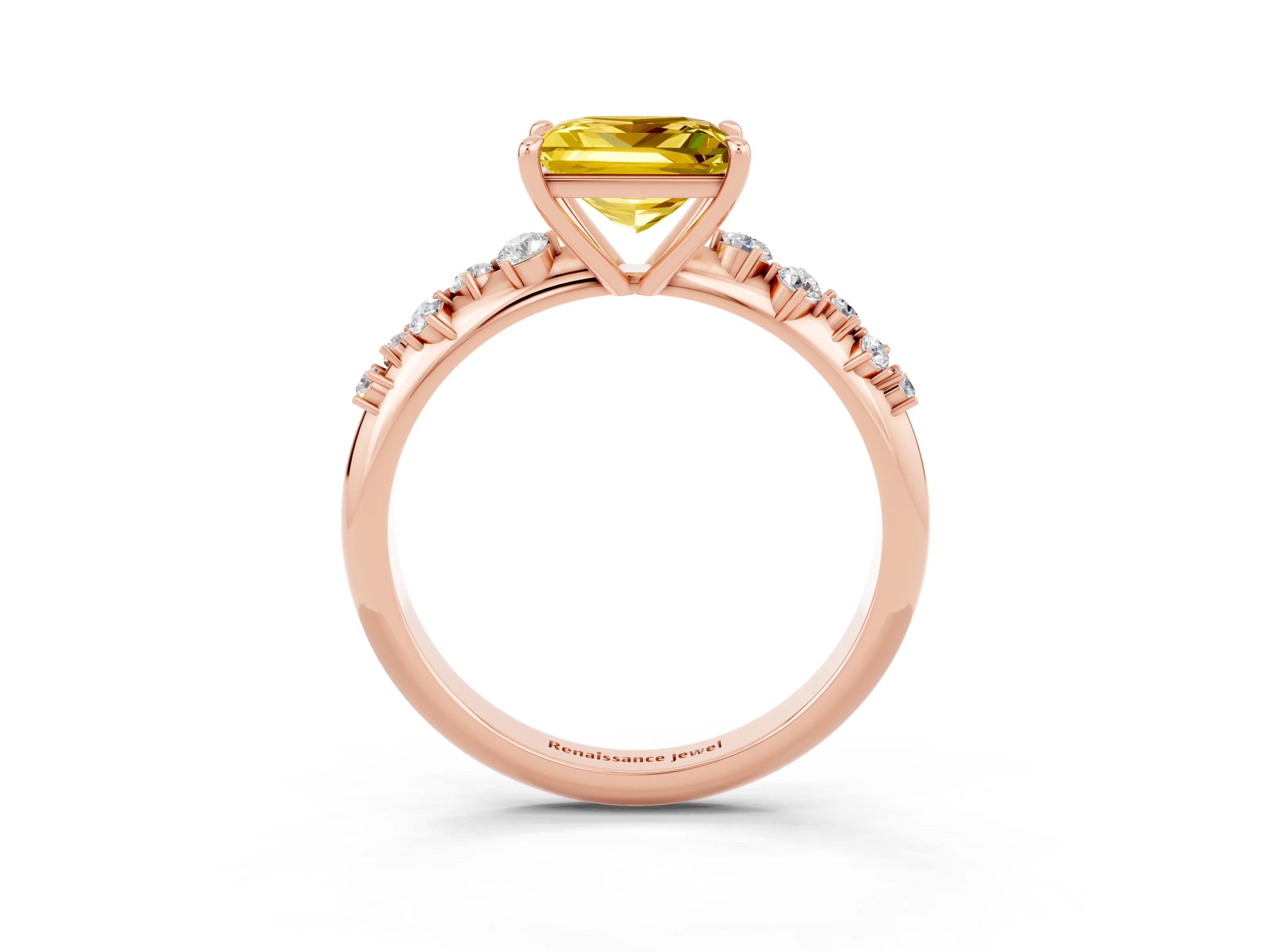 Rose gold Princess Cut Yellow Sapphire Cluster Side Stone Solitaire Ring with Prong Setting_51