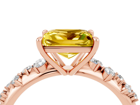 Rose gold Princess Cut Yellow Sapphire Cluster Side Stone Solitaire Ring with Prong Setting_52