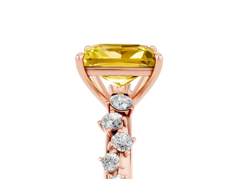 Rose gold Princess Cut Yellow Sapphire Cluster Side Stone Solitaire Ring with Prong Setting_53