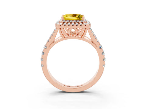 Rose gold Princess Cut Yellow Sapphire Double Halo Ring with Split Shank and Prong Setting_15