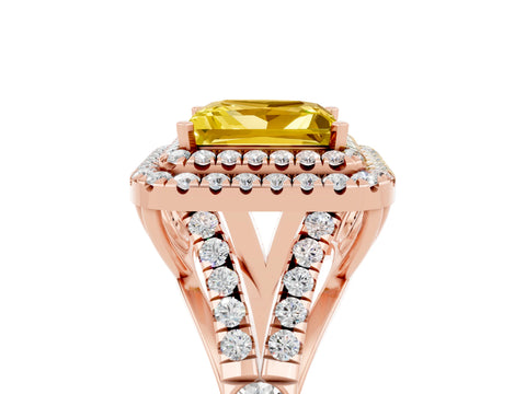 Rose gold Princess Cut Yellow Sapphire Double Halo Ring with Split Shank and Prong Setting_17