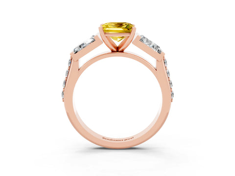 Rose gold Princess Cut Yellow Sapphire Engagement Ring with Baguette Side Stones and Channel Set Band_3