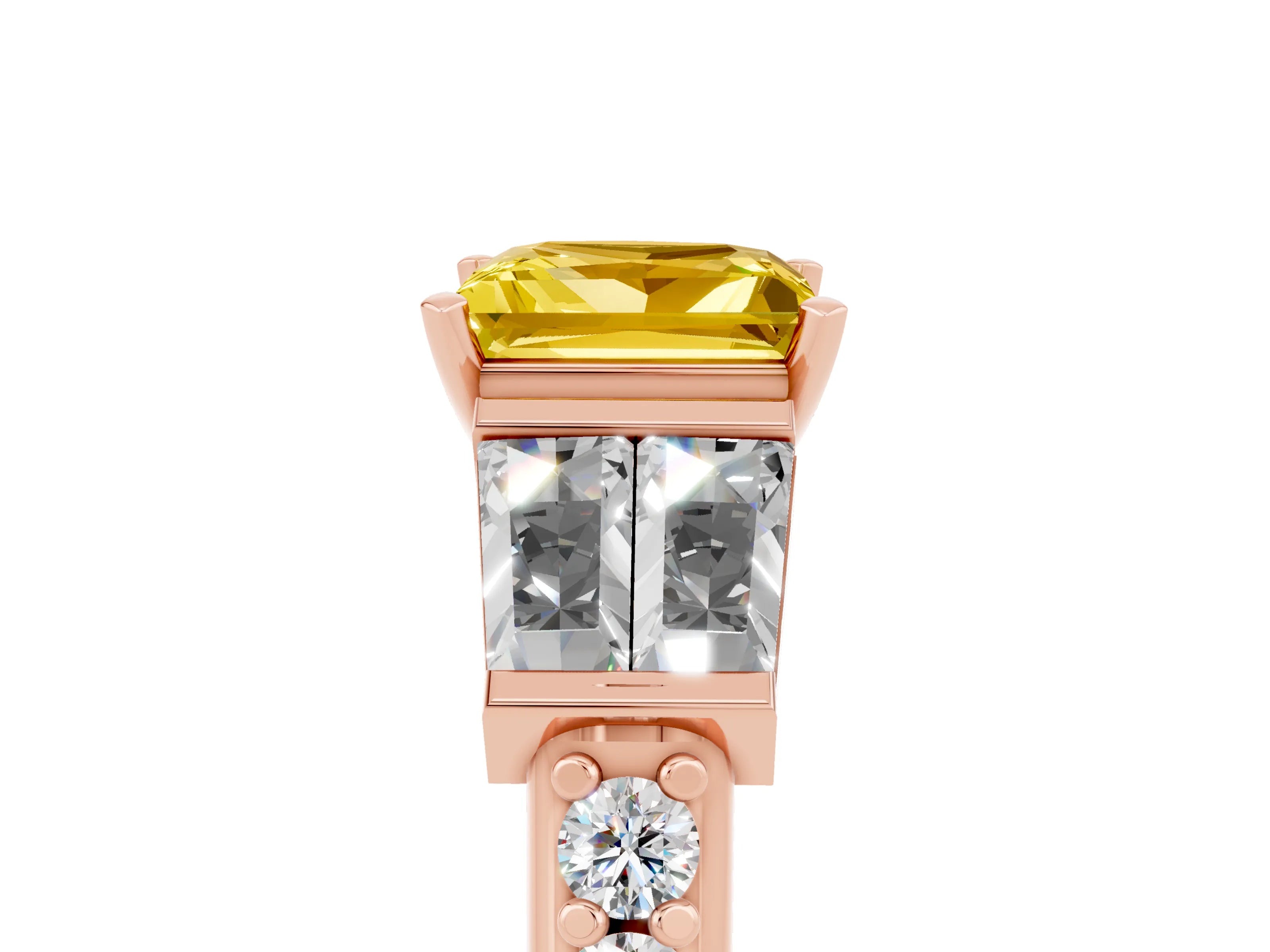 Rose gold Princess Cut Yellow Sapphire Engagement Ring with Baguette Side Stones and Channel Set Band_5