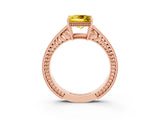 Rose gold Princess Cut Yellow Sapphire Engagement Ring with Milgrain Channel Set Band and Prong Setting_27
