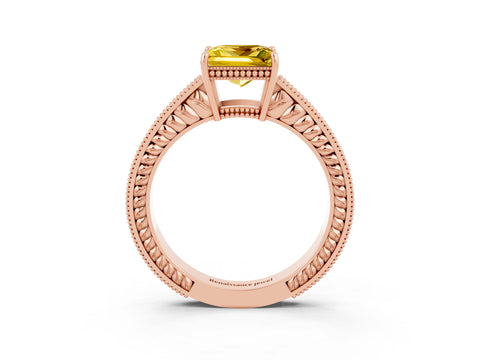 Rose gold Princess Cut Yellow Sapphire Engagement Ring with Milgrain Channel Set Band and Prong Setting_27