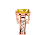 Rose gold Princess Cut Yellow Sapphire Engagement Ring with Milgrain Channel Set Band and Prong Setting_29