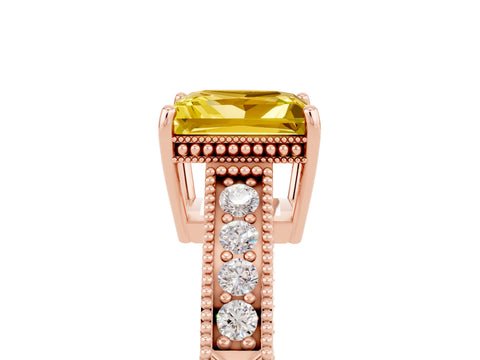 Rose gold Princess Cut Yellow Sapphire Engagement Ring with Milgrain Channel Set Band and Prong Setting_29