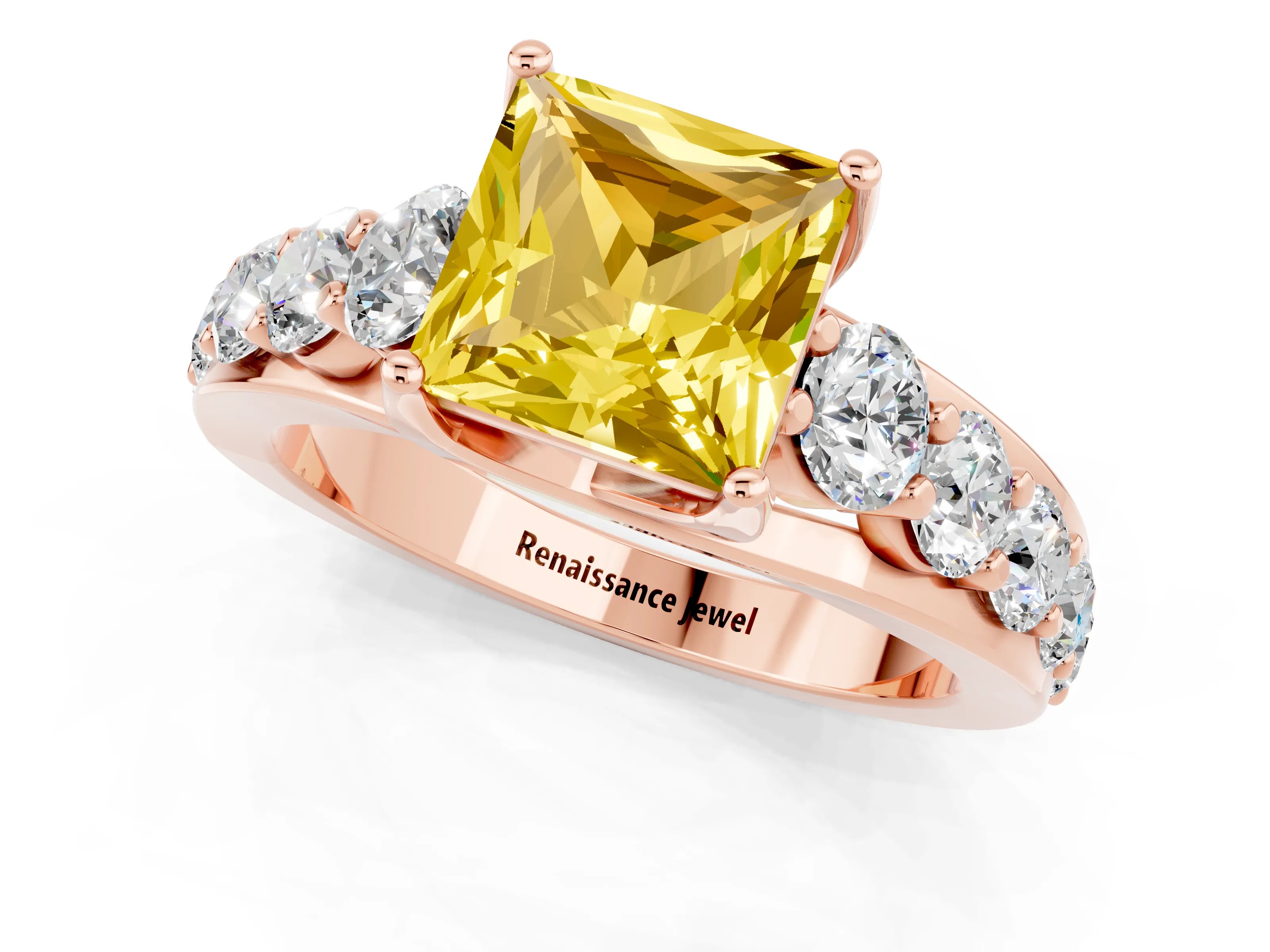 Rose gold Princess Cut Yellow Sapphire Engagement Ring with Pavé Band and Four-Prong Setting_1