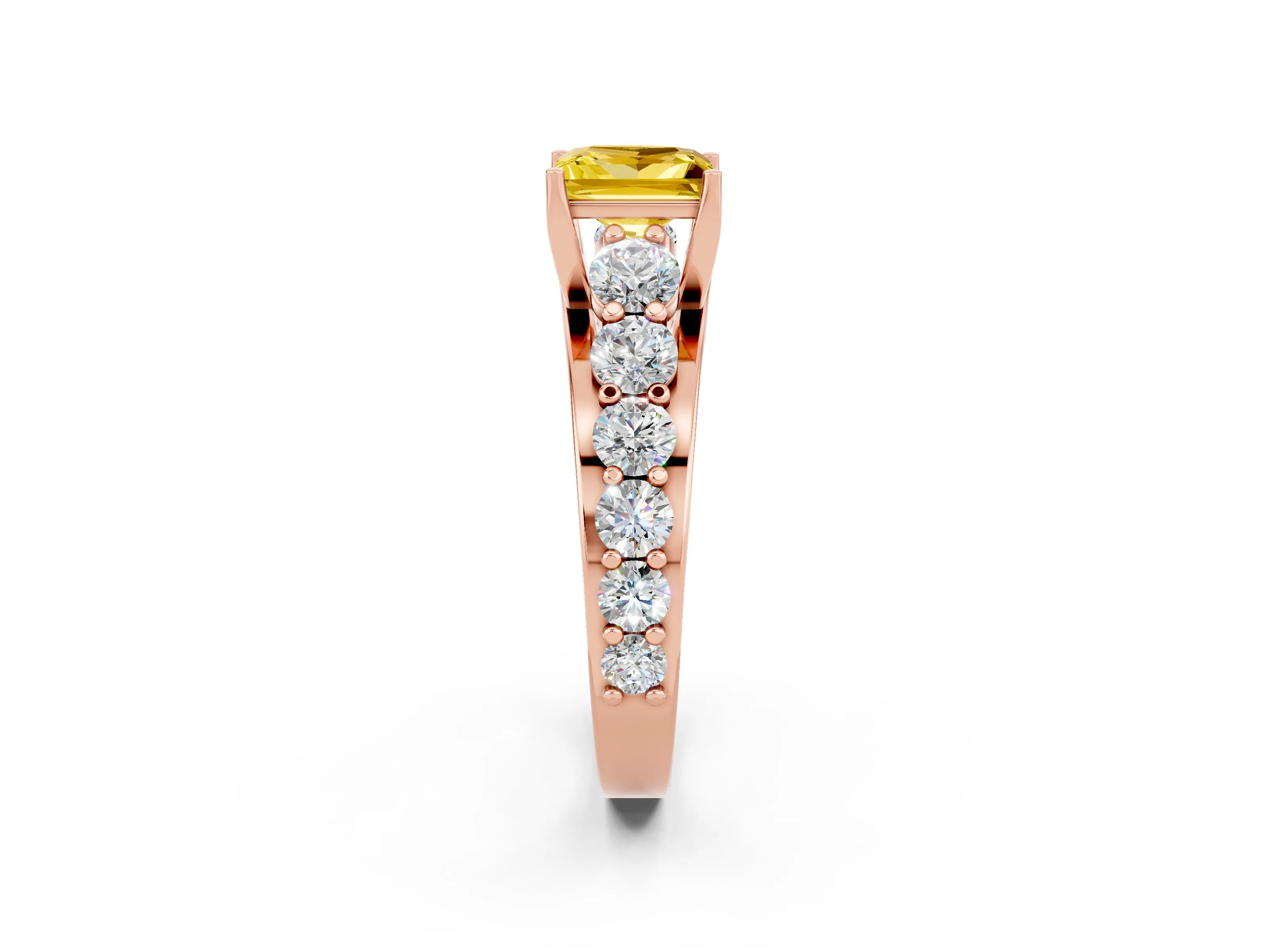 Rose gold Princess Cut Yellow Sapphire Engagement Ring with Pavé Band and Four-Prong Setting_2
