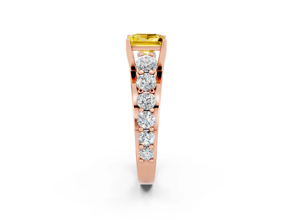 Rose gold Princess Cut Yellow Sapphire Engagement Ring with Pavé Band and Four-Prong Setting