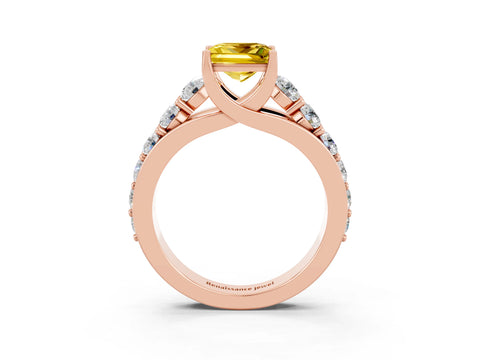 Rose gold Princess Cut Yellow Sapphire Engagement Ring with Pavé Band and Four-Prong Setting_3