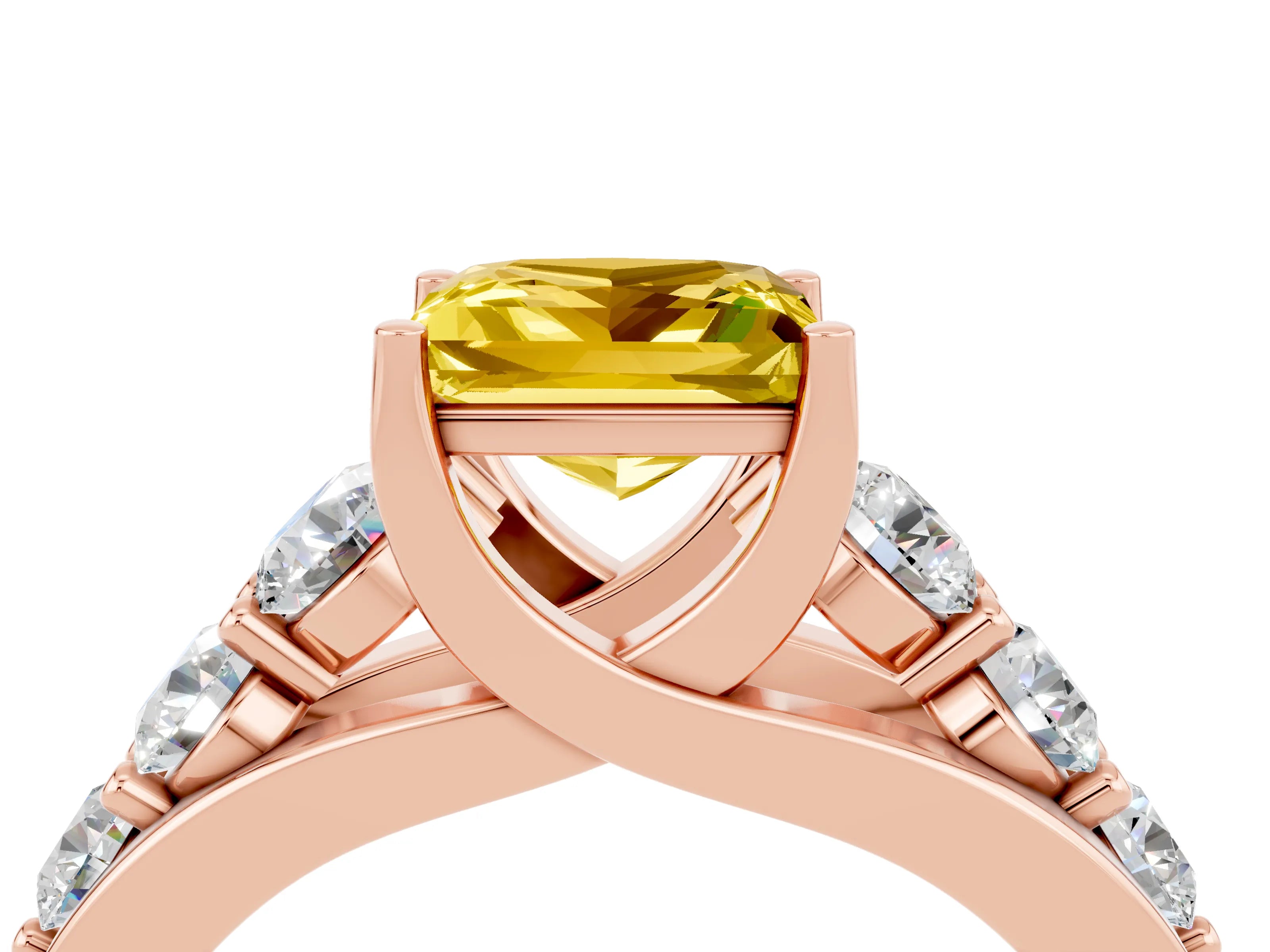 Rose gold Princess Cut Yellow Sapphire Engagement Ring with Pavé Band and Four-Prong Setting_4