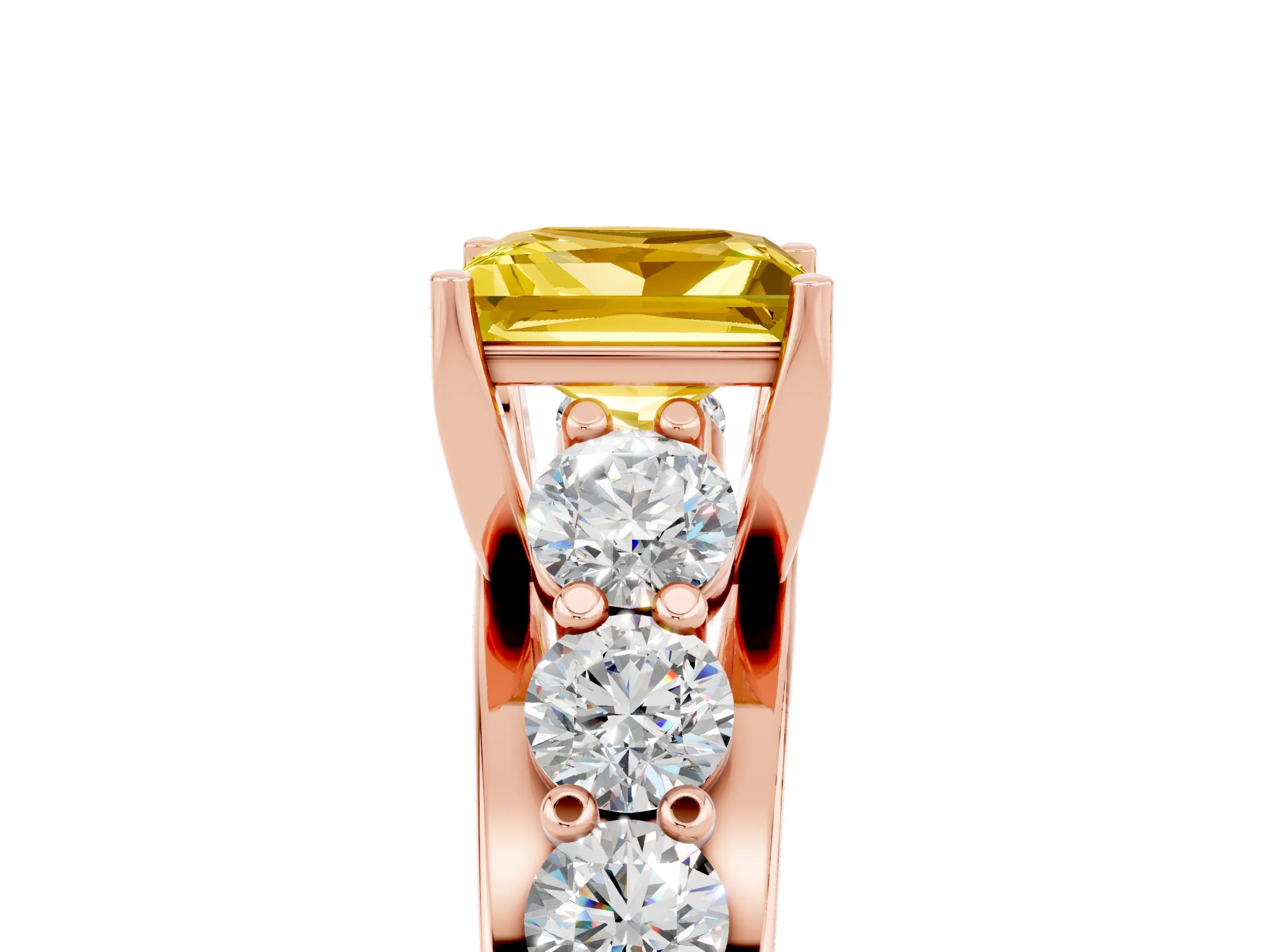 Rose gold Princess Cut Yellow Sapphire Engagement Ring with Pavé Band and Four-Prong Setting_5