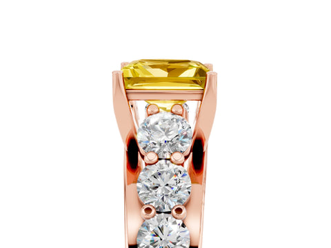 Rose gold Princess Cut Yellow Sapphire Engagement Ring with Pavé Band and Four-Prong Setting_5