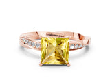 Rose gold Princess Cut Yellow Sapphire Engagement Ring with Side Stone Accents and Four-Prong Setting_60