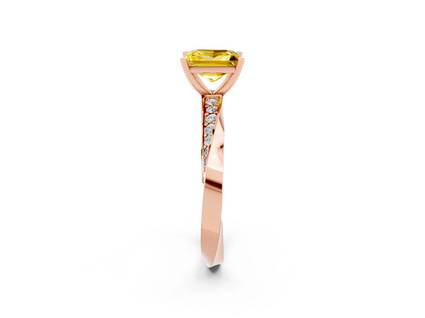 Rose gold Princess Cut Yellow Sapphire Engagement Ring with Side Stone Accents and Four-Prong Setting