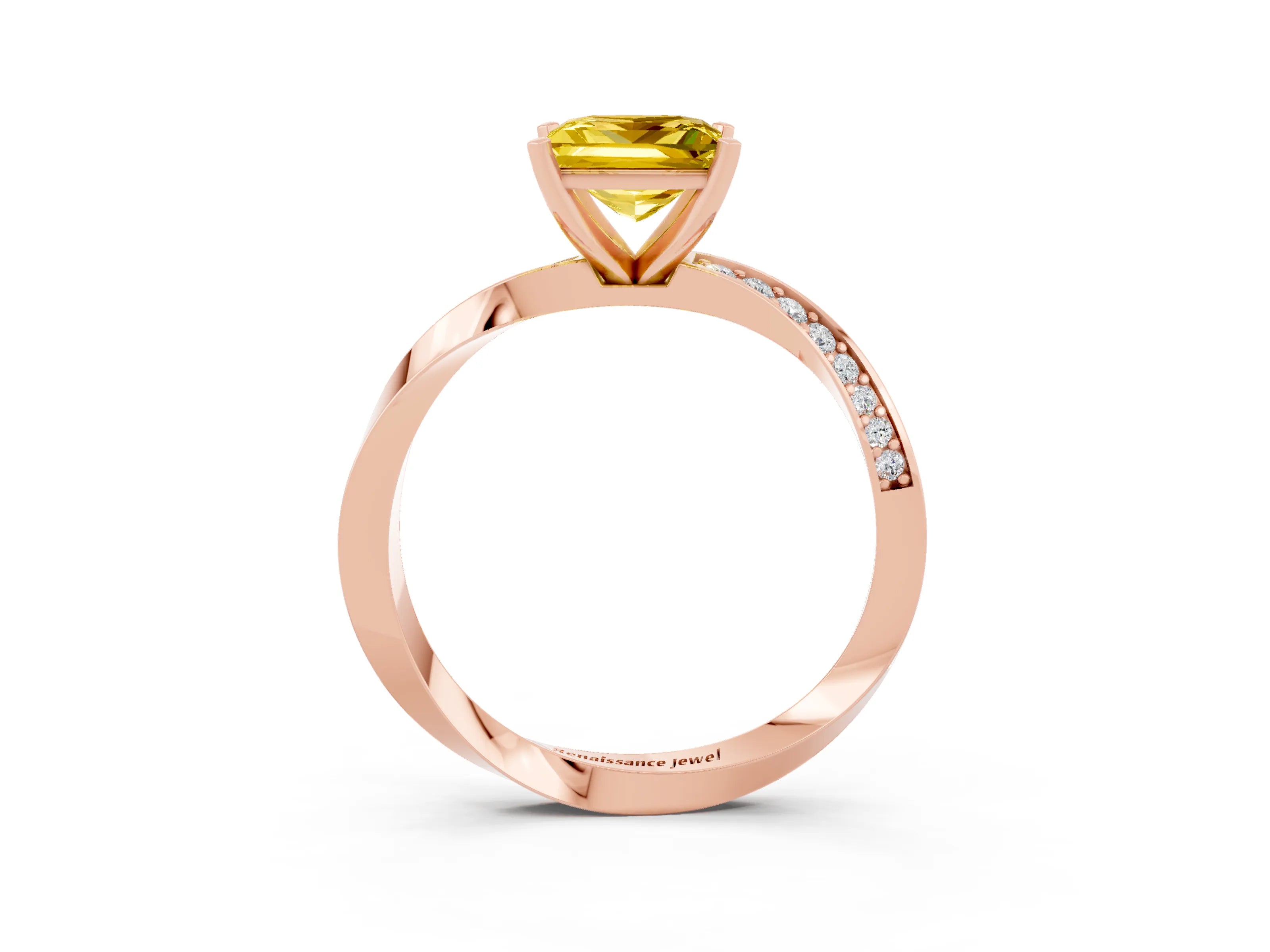 Rose gold Princess Cut Yellow Sapphire Engagement Ring with Side Stone Accents and Four-Prong Setting_66
