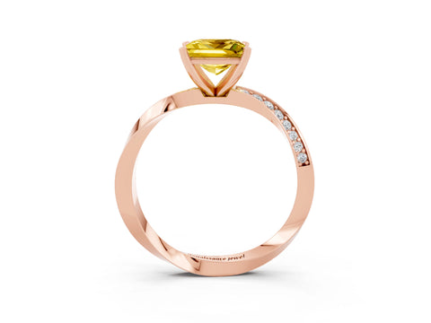 Rose gold Princess Cut Yellow Sapphire Engagement Ring with Side Stone Accents and Four-Prong Setting_66