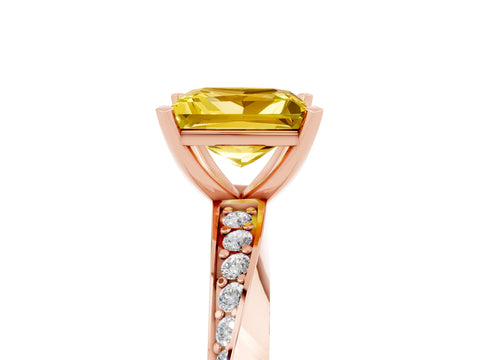Rose gold Princess Cut Yellow Sapphire Engagement Ring with Side Stone Accents and Four-Prong Setting_68