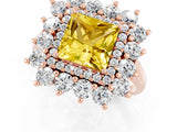 Rose gold Princess Cut Yellow Sapphire Floral Double Halo Engagement Ring with Prong Setting_61