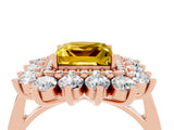 Rose gold Princess Cut Yellow Sapphire Floral Double Halo Engagement Ring with Prong Setting_64
