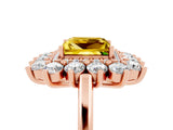 Rose gold Princess Cut Yellow Sapphire Floral Double Halo Engagement Ring with Prong Setting_65