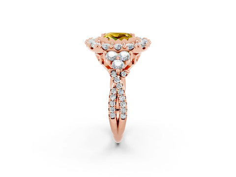Rose gold Princess Cut Yellow Sapphire Halo Ring with Pavé Band and Four-Prong Setting_14