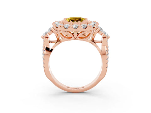 Rose gold Princess Cut Yellow Sapphire Halo Ring with Pavé Band and Four-Prong Setting_15