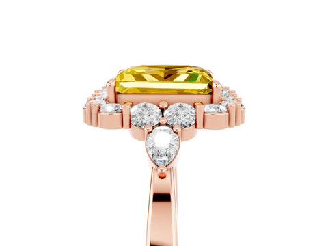 Rose gold Princess Cut Yellow Sapphire Halo Ring with Pear Side Stones and Prong Setting_17